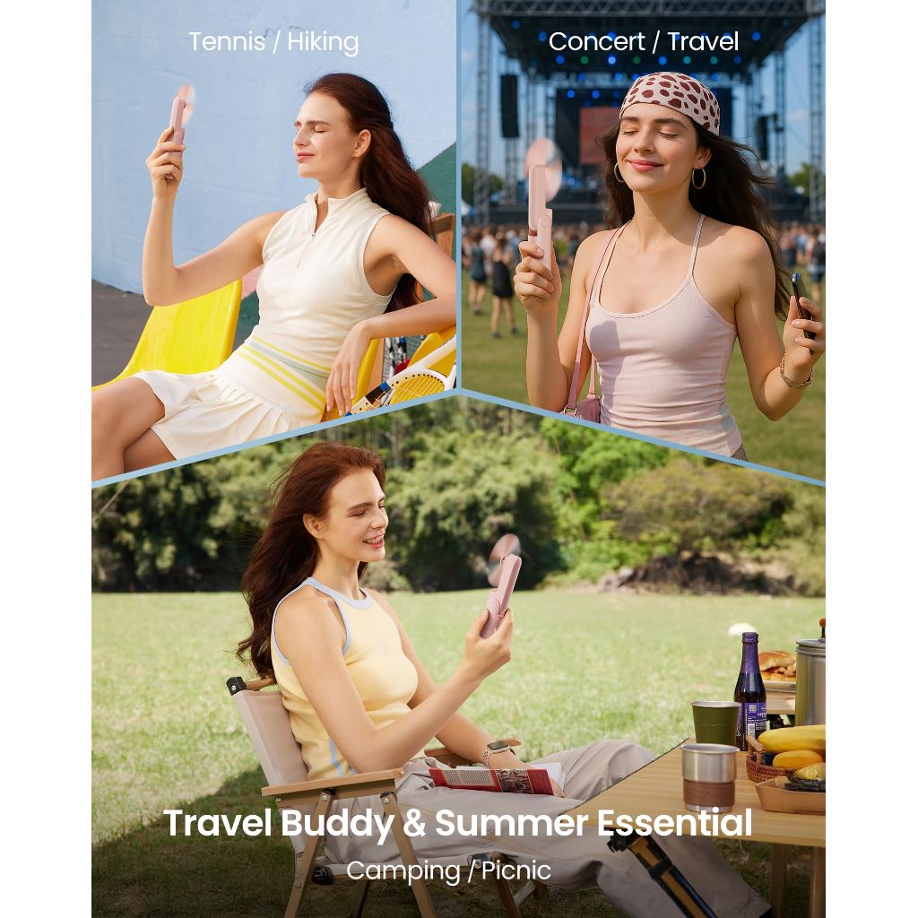 GAIATOP Portable Handheld Fan, 3 IN 1 Mini Foldable Travel Fans [17H Max Cooling Time] with Power Bank, Pink