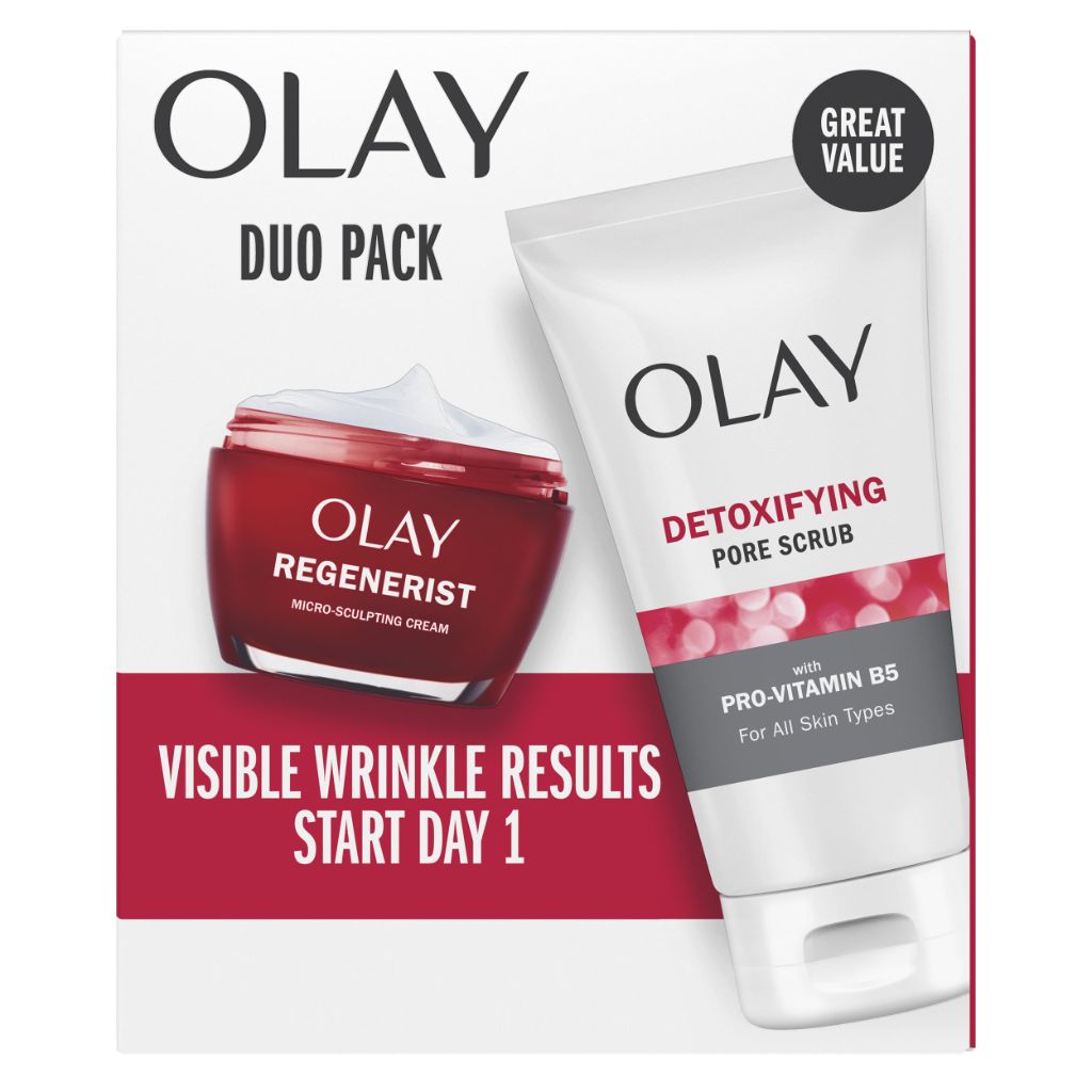 Olay Face Wash Regenerist Advanced Anti-Aging Pore Scrub Cleanser (5.0 Oz) and Micro-Sculpting Face Moisturizer Cream (1.7 Oz)