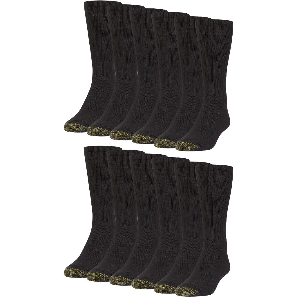 GOLDTOE Men's Harrington Crew Socks, Multipairs, Black (12-Pairs), Large