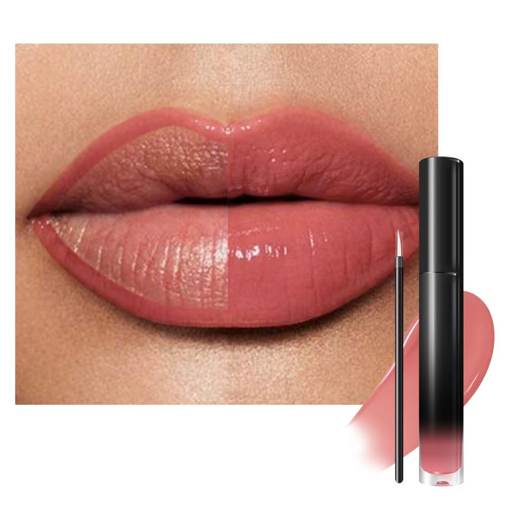 Evpct Peachy Nude Shiny Longwear No-Budge Liquid Lip Color Lipstick Makeup, with Lip Liner Brush, 11#