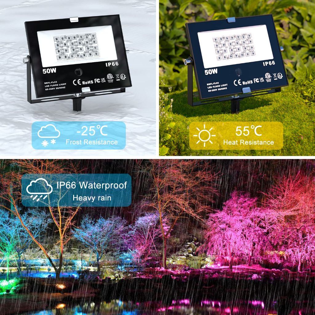 RGB Outdoor LED Flood Light 50W Color Changing Floodlights (4 Pack)