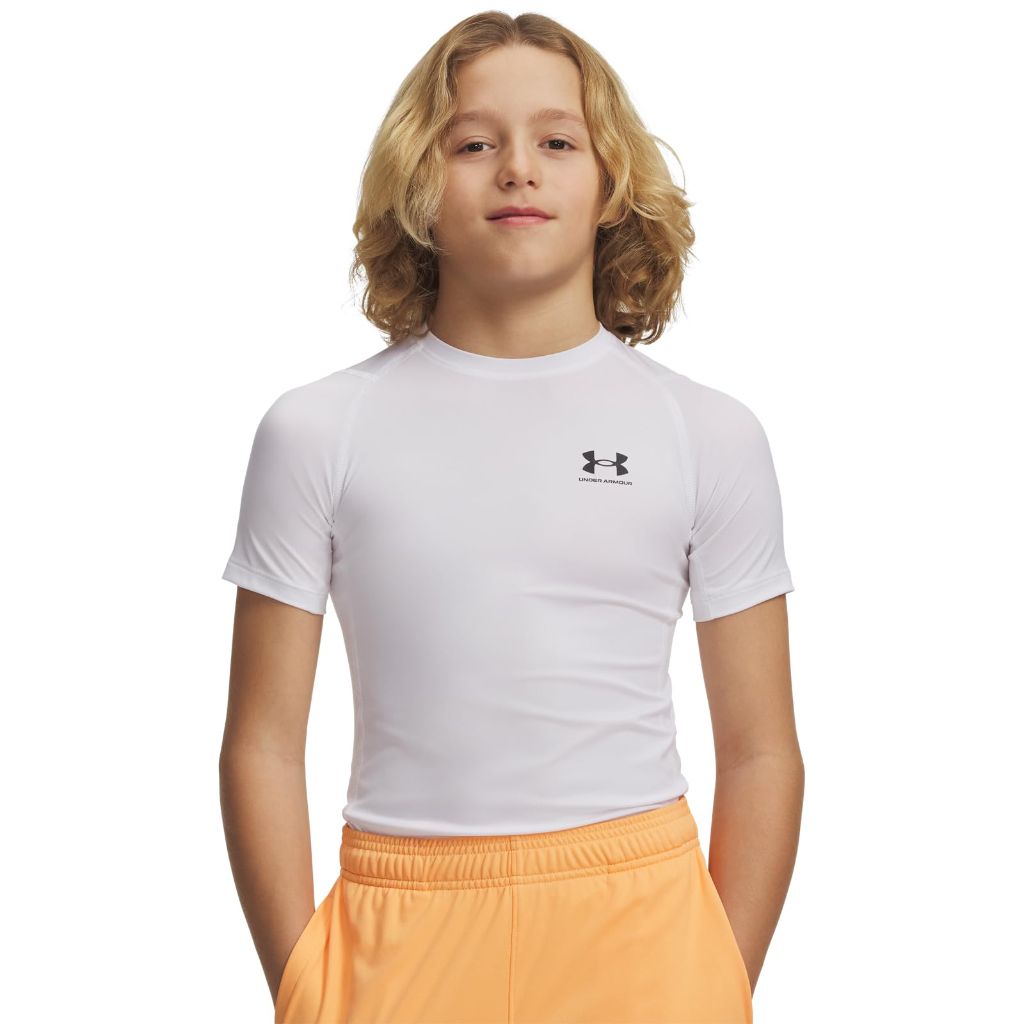 Under Armour Boys HeatGear Armour Short-Sleeve T-Shirt , White (100)/Black , Small
