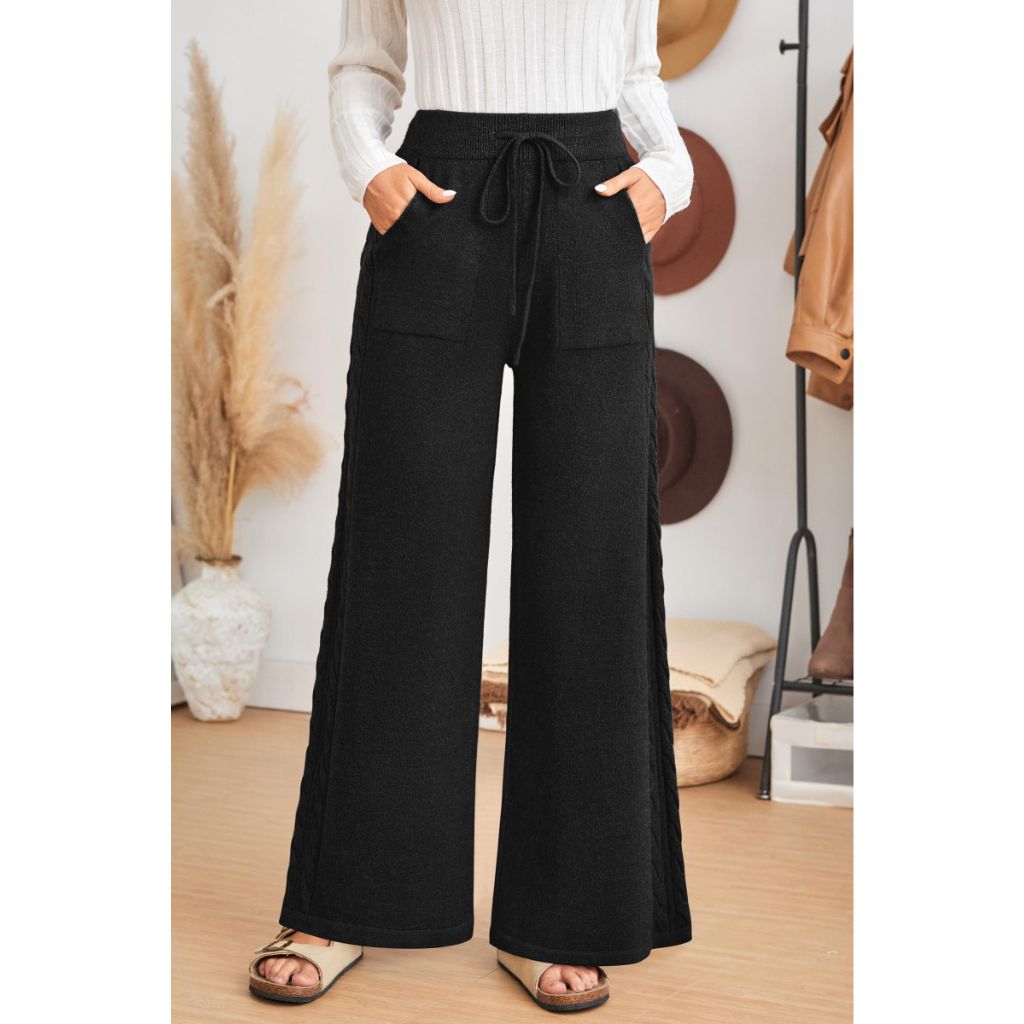 Arach&Cloz Women's Wide Leg Petite Sweatpants Loose, Black, Medium