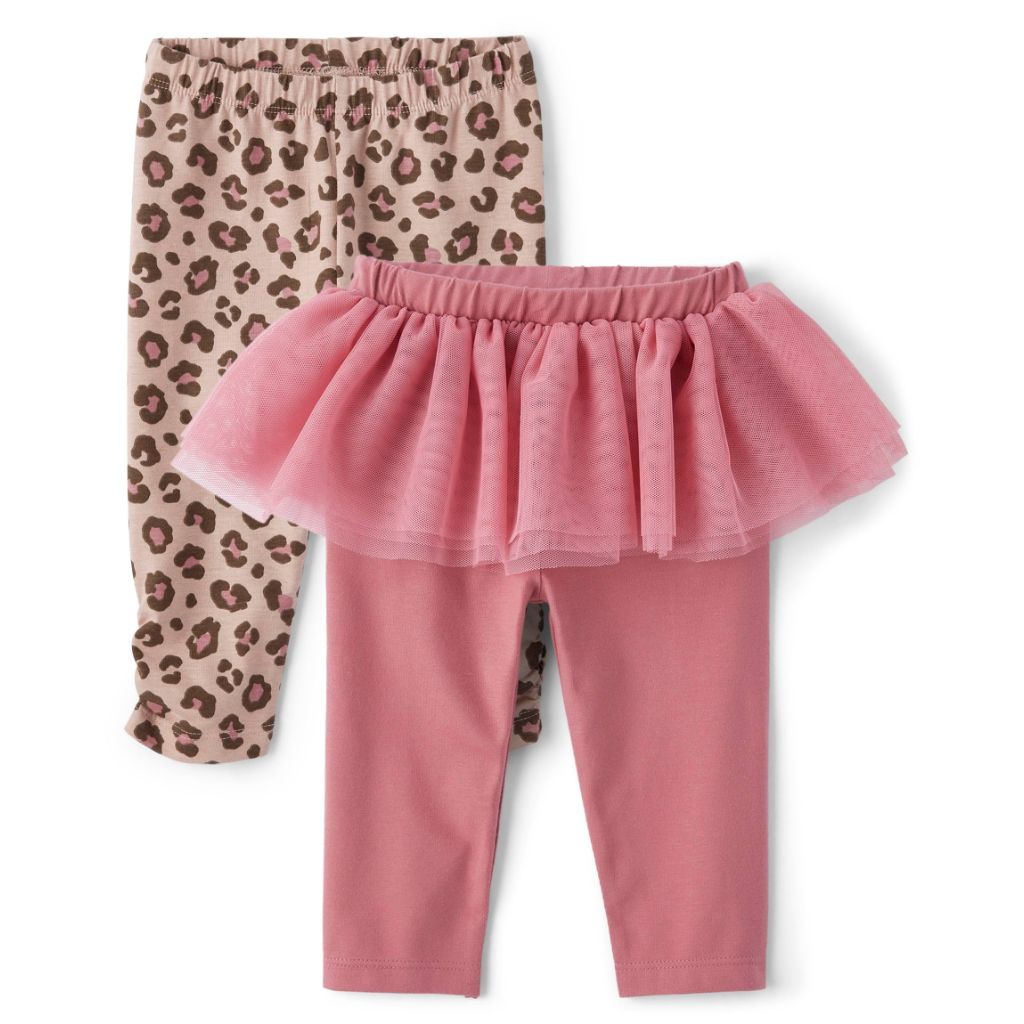 The Children's Place,Baby Girls,and Newborn Knit Pull On Pants,Blush Ruffle/Cheetah 2-Pack,6 Months,9 Months