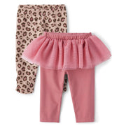 The Children's Place,Baby Girls,and Newborn Knit Pull On Pants,Blush Ruffle/Cheetah 2-Pack,6 Months,9 Months