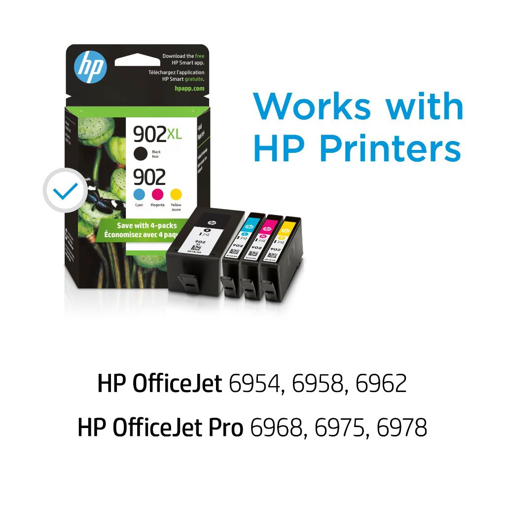 HP 902XL Black + 902 Cyan, Magenta, Yellow Ink Cartridge (Black XL + CMY)