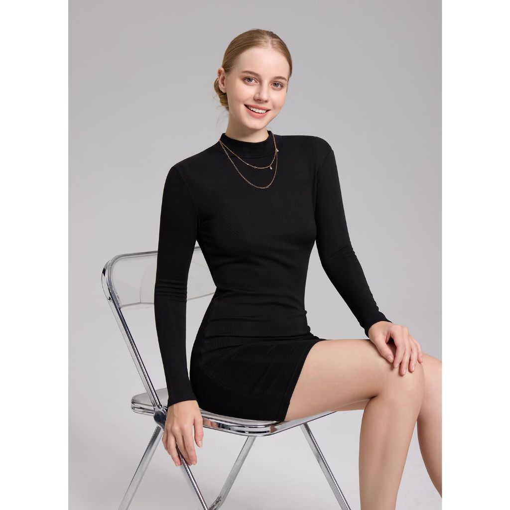 Ullnoy 2 Pack Women's Mock Neck Long Sleeve Bodycon Dress, Coffee/Army, S