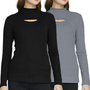 SSLR Mock Neck Tops for Women Long Sleeve T Shirts Cut Out Ribbed Turtleneck Stretchy