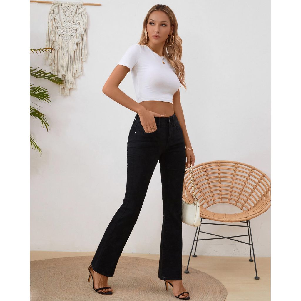 SZ 4R, OFLUCK Bell Bottom Jeans,  Stretchy High Waisted, Black