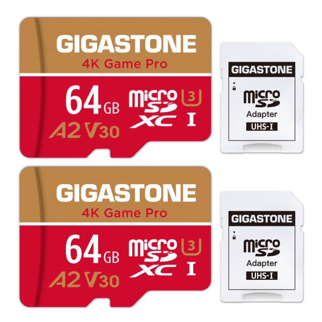【for Switch 1 Only】 GIGASTONE 64GB Micro SD Card 2-Pack, 4K Game Pro, MicroSDXC Memory Card for Gaming Console, UHD Video, up to 95/35MB/s, UHS-I U3 A2 V30 C10 【5-Years Data Recovery】