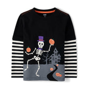 Gymboree,and Toddler Embroidered Graphic Long Sleeve Layered T-Shirts,Skeleton,12-18 Months