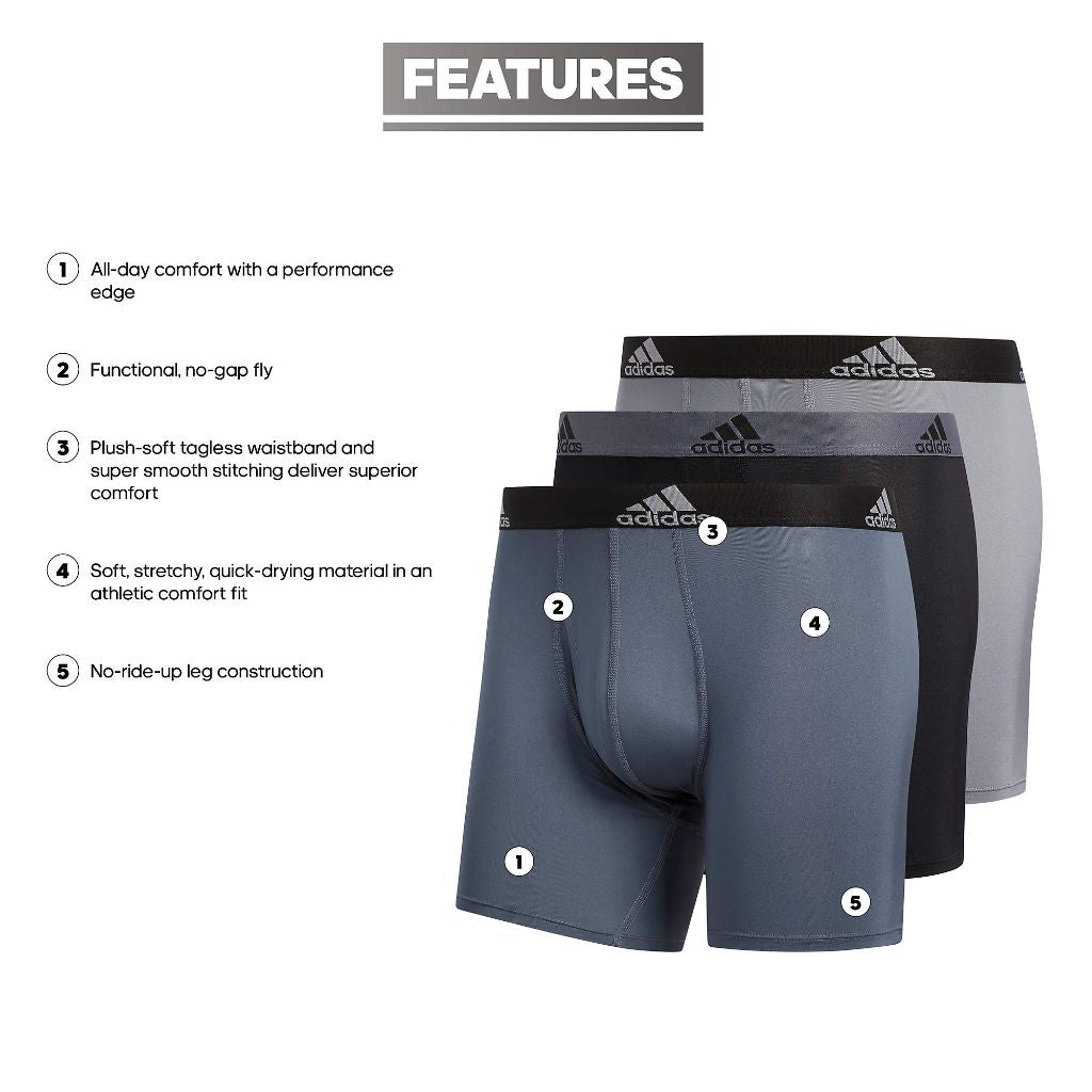 adidas Men's Microfiber Athletic Stretch Fit Boxer Briefs - Gray, XL (3 Pair)