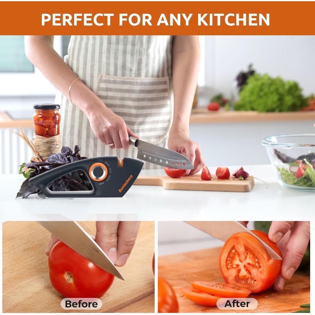 5-Angle Adjustable Knife Sharpener for Kitchen Knives, Scissors, & Pocket Knives – 15°-24° Sharpening, Coarse & Fine Slots