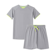 DANI CHINS Boys Loose Athletic Short-Sleeve Shirt and Active Mesh Shorts Set (GREY, 4)