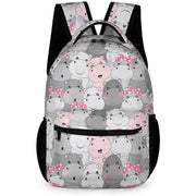 Kid's Hippo Backpack, 16" Adjustable, Lightweight - Pink & Gray Hippo
