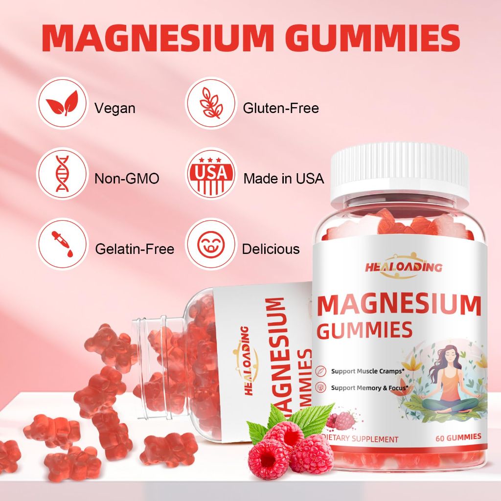 HEALOADING - Magnesium Gummies, Raspberry flavor, 60 Gummies