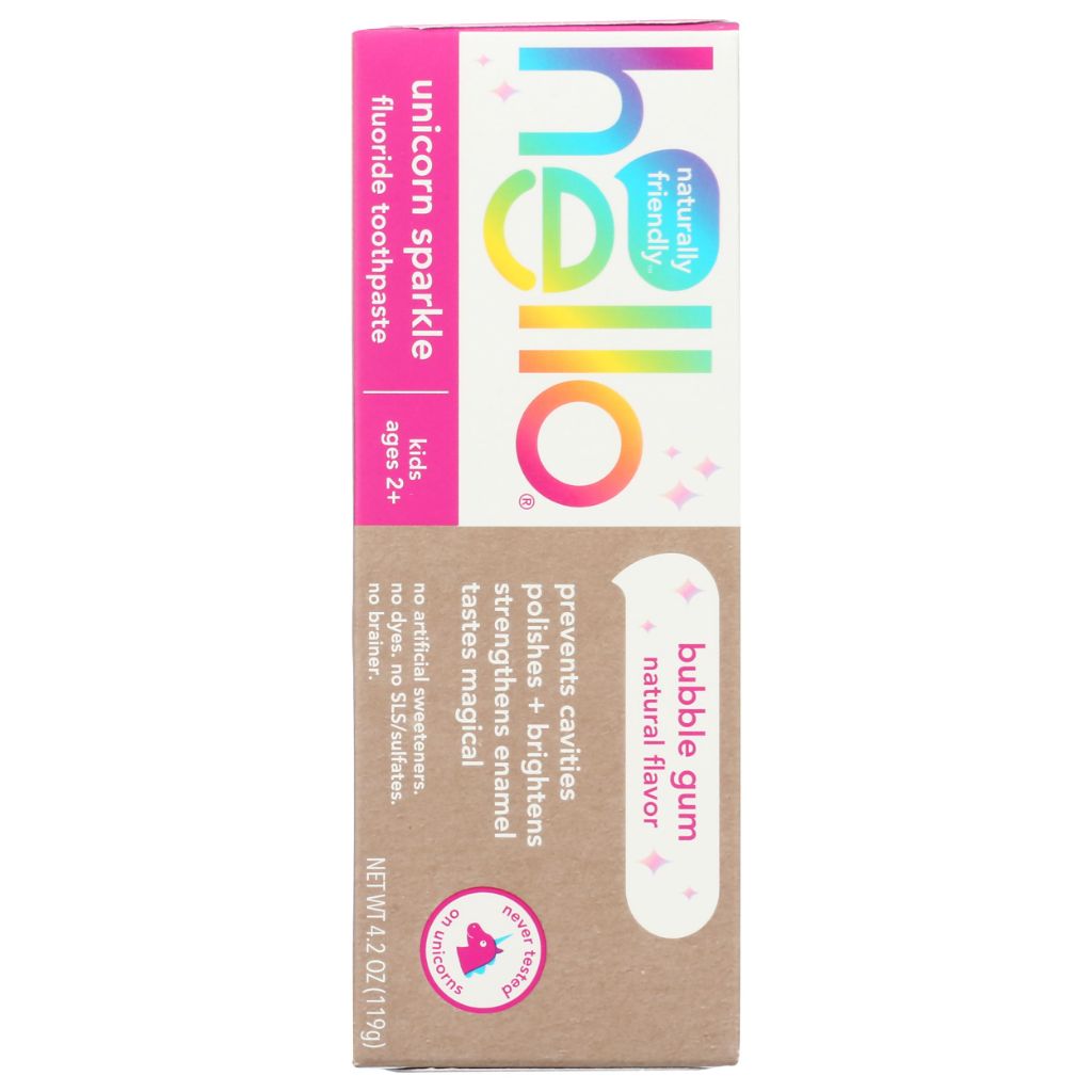 HELLO Bubblegum Unicorn Sparkle Toothpaste for Kids, 4.2 OZ
