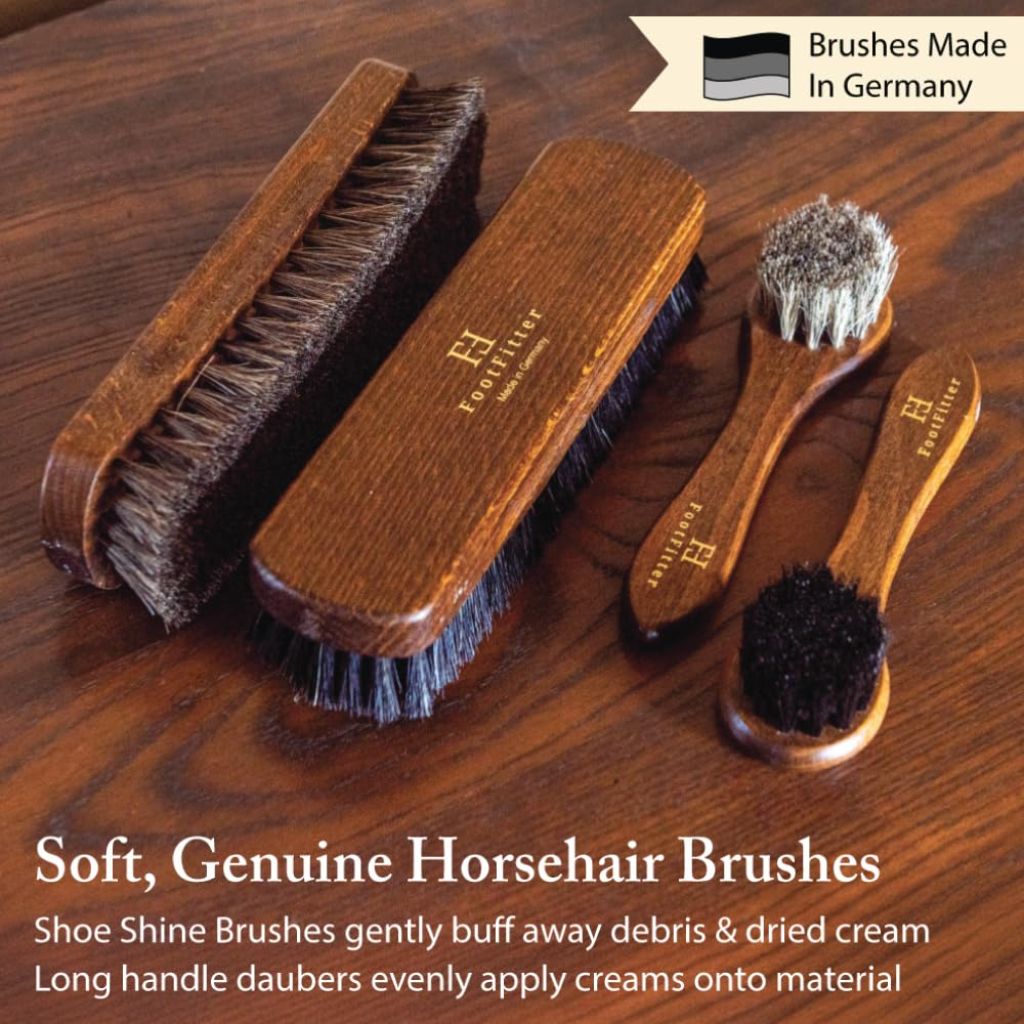 FootFitter Shoe Shine Set & Grand Cedar Wood Storage Box, Shoe Polish Cream & Shoe Care Tools for Leather Shoes (Brown Colors)