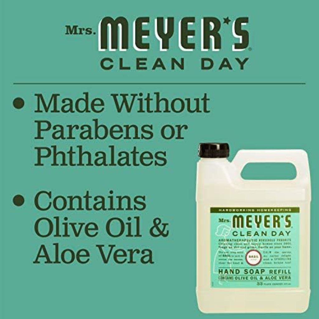 MRS. MEYER'S CLEAN DAY Hand Soap Refill, Made with Essential Oils, Biodegradable Formula, Basil, 33 fl. oz