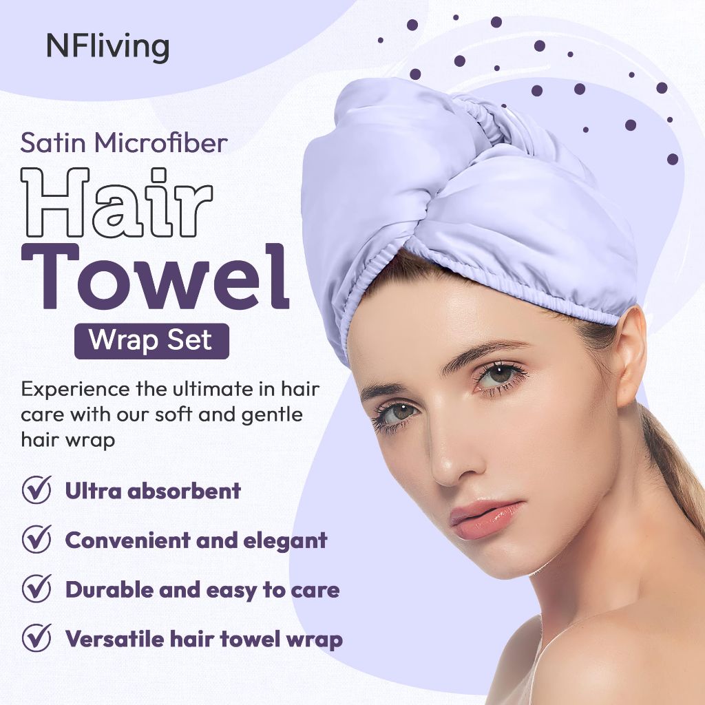 NFliving Satin Microfiber Hair Towel Wrap Set - (Black)