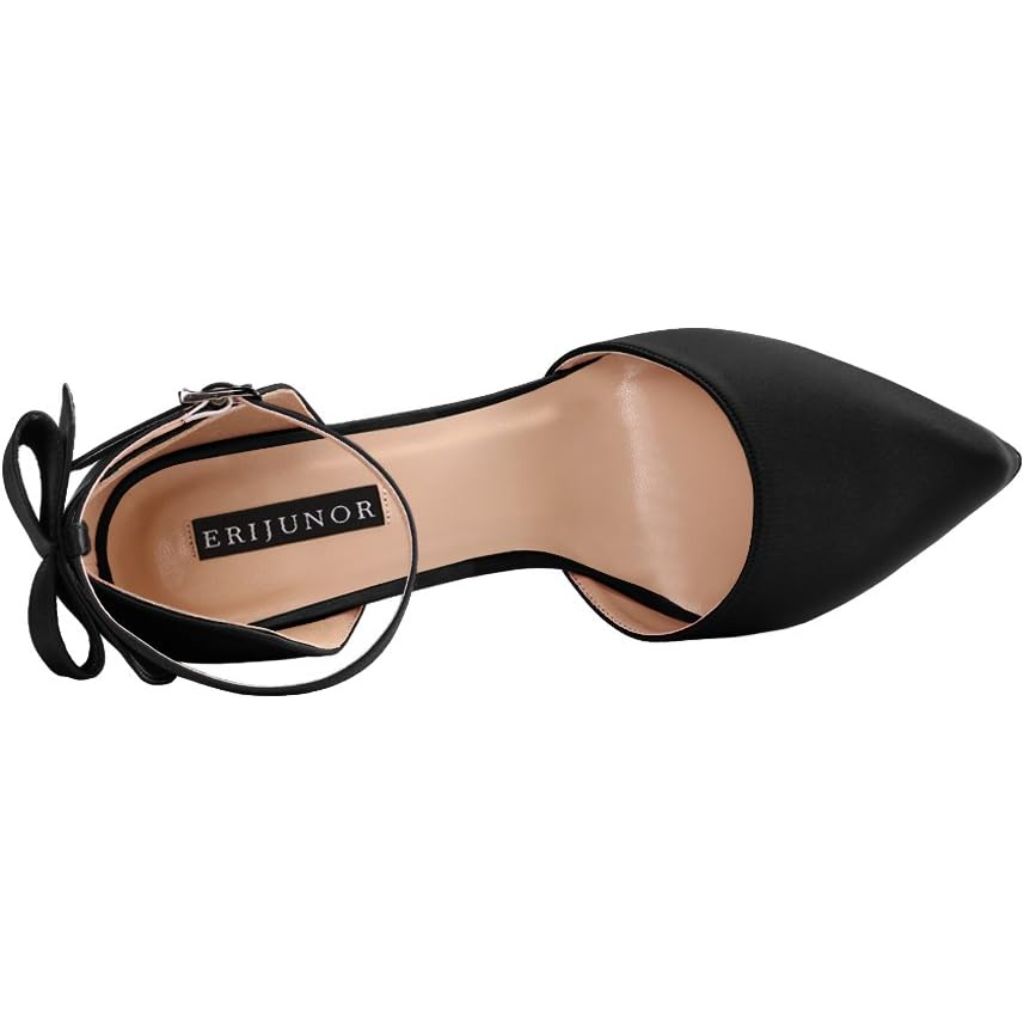 ERIJUNOR Women High Heel Bow Ankle Strap Evening Satin Shoes Size 9
