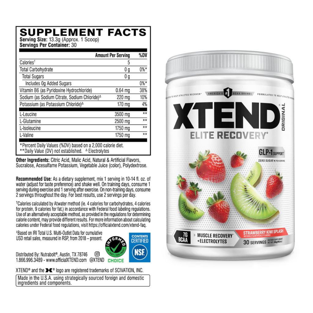 Xtend Original BCAA Powder, 7g BCAAs and 2.5g L- Strawberry Kiwi Splash, 30 Servings