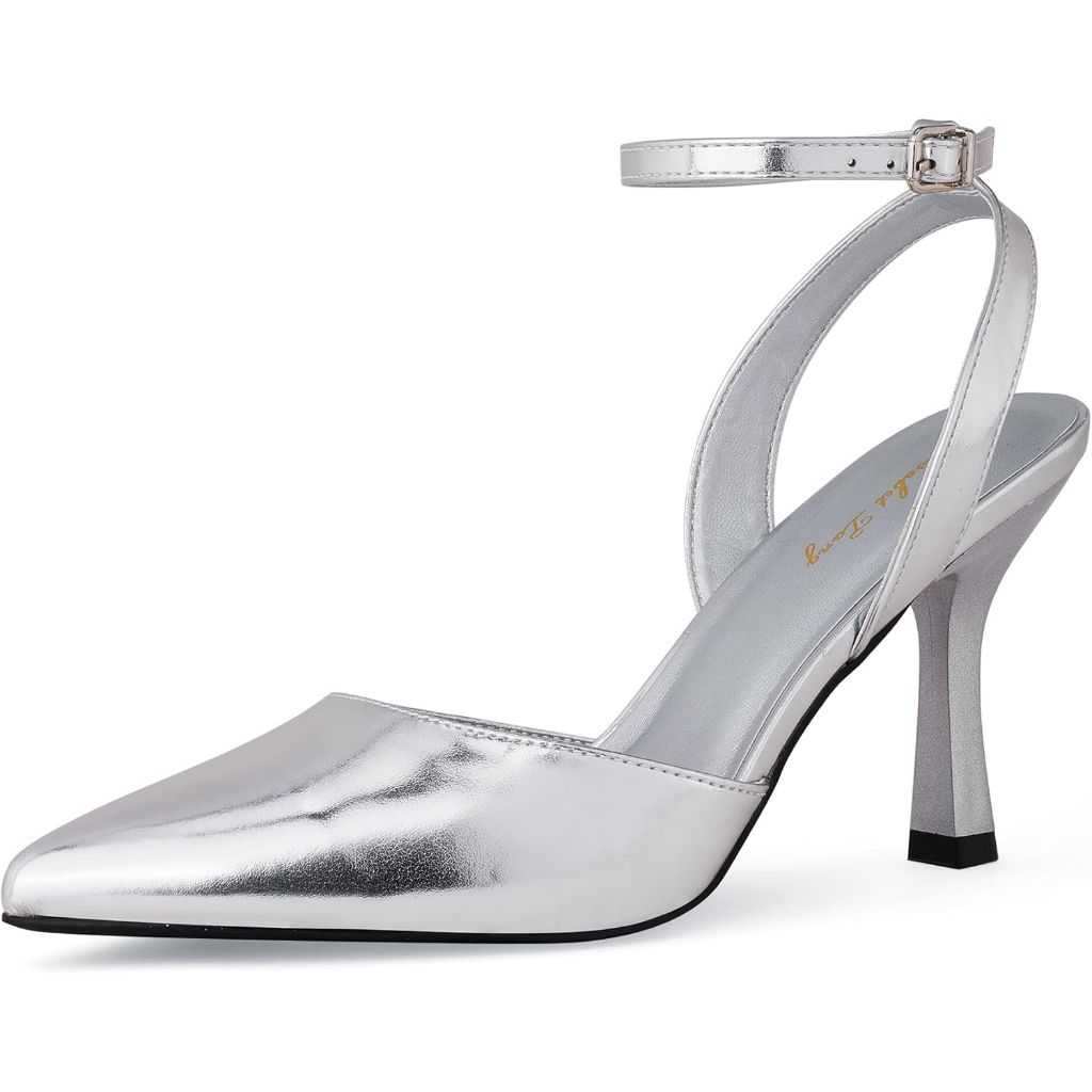 Elisabet Tang Trendy Ankle Strap Pumps for Women - Silver , Size 8