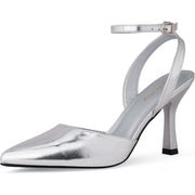 Elisabet Tang Trendy Ankle Strap Pumps for Women - Silver , Size 8