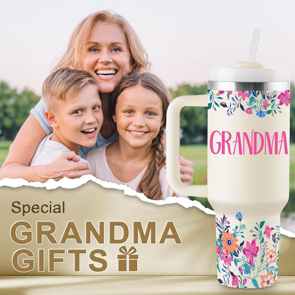 Grandma Gifts Insulated Tumbler with Lid & Straw - 40oz, "Grandma"