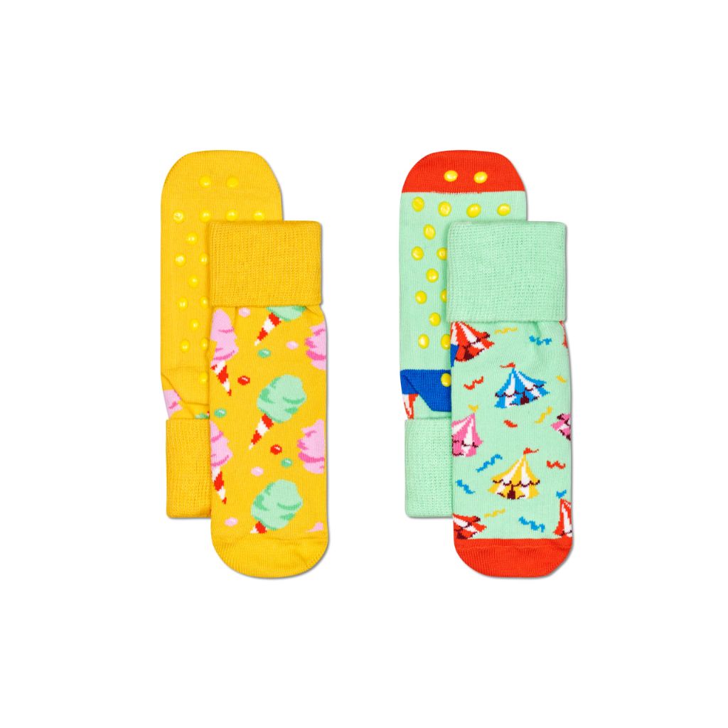 Happy Socks 2-Pack Kids Circus Anti Slip, Yellow