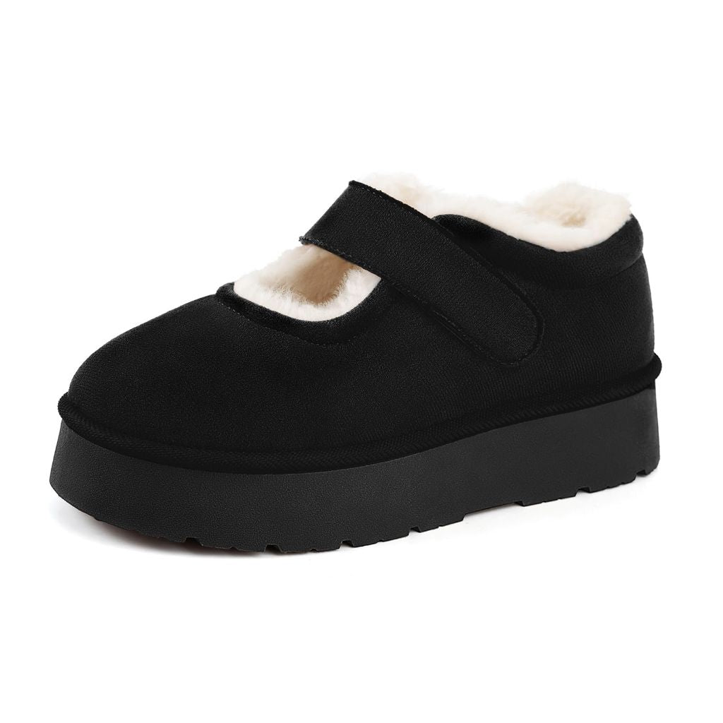 MUSSHOE Platform Mini Snow Boots: Water Resistant Suede Mary Jane Slippers, Women's 10