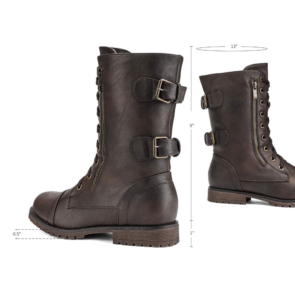 DREAM PAIRS Women's Combat Boots, Brown - size 6.5
