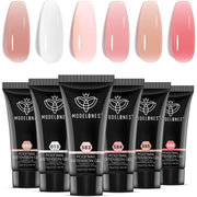 Modelones Poly Nail Gel Set, 6 Colors Jelly Nude Pink Poly Extension Gel Transparent Nail Enhancement Set Sheer Builder DIY Manicure Design Spring Summer Home Salon