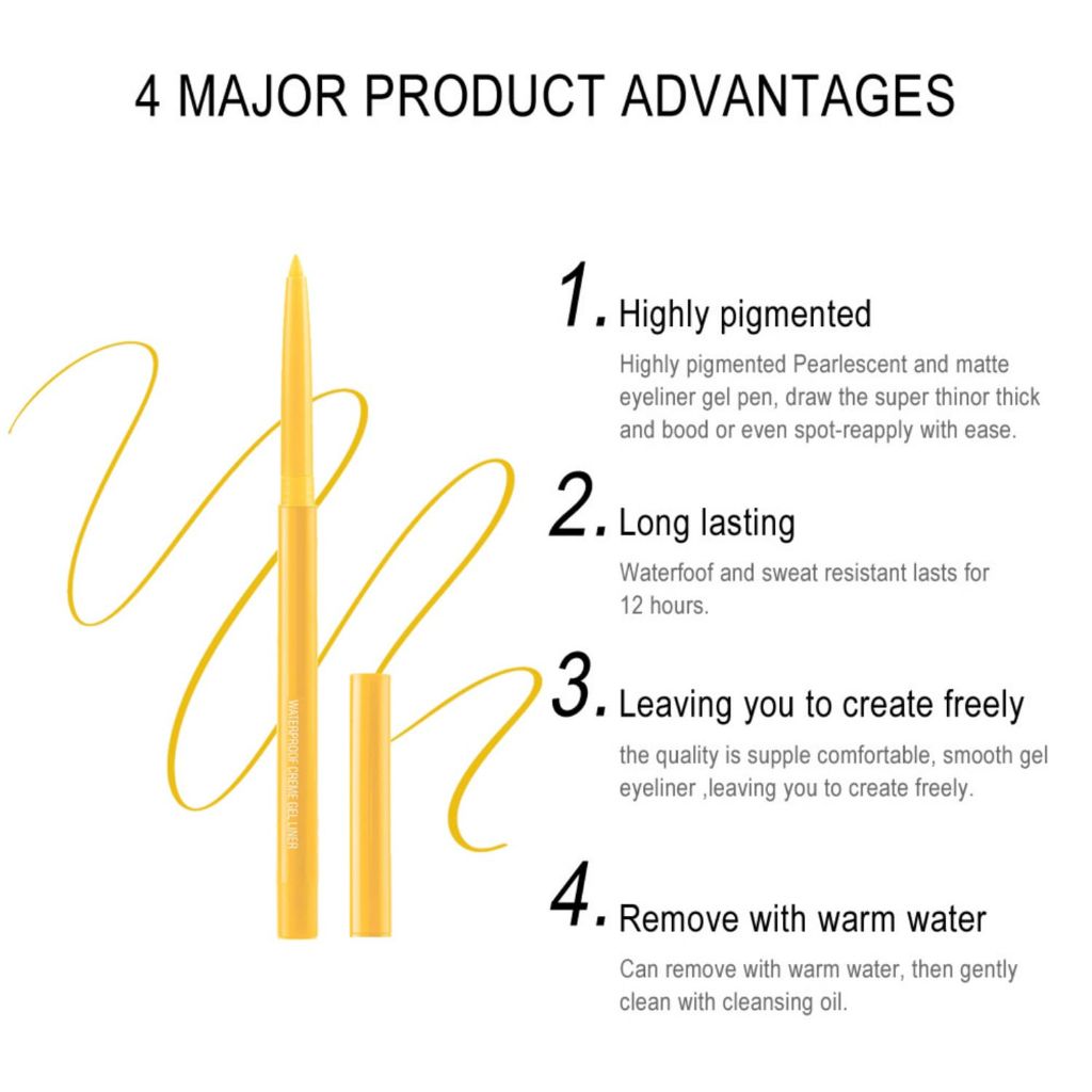 JIMYAUQIN High-Pigmented Waterproof Eyeliner Pencil, Yellow - 0.2g