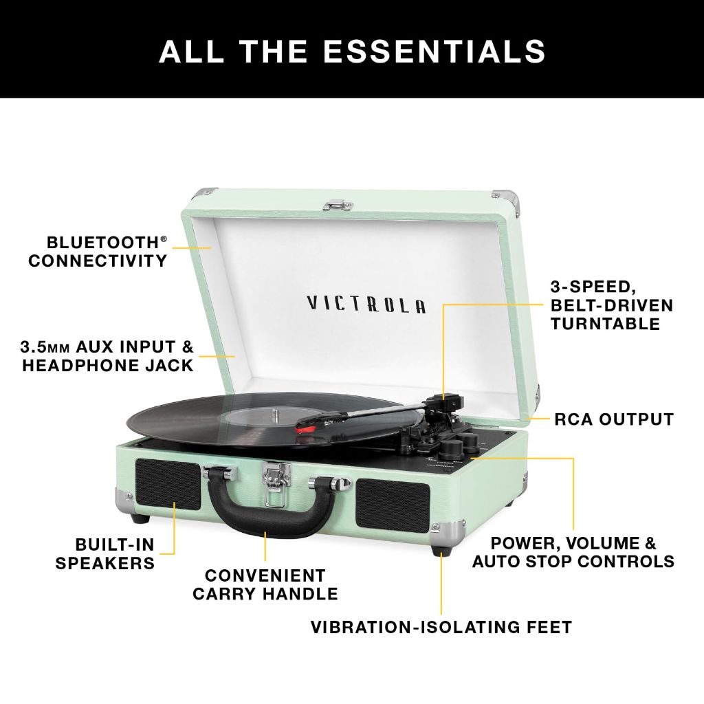Victrola Journey Bluetooth Portable Suitcase Record Player – (Green Olive)