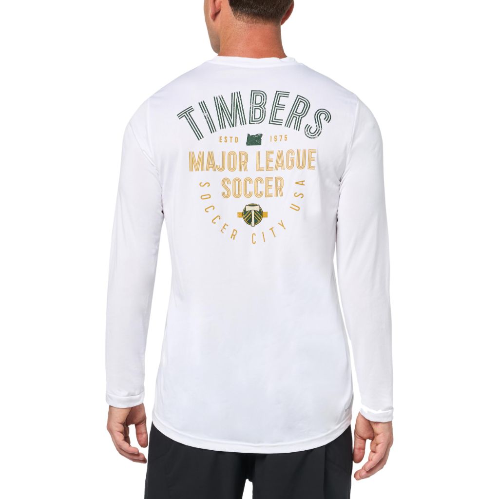adidas Men's Local Stoic Long Sleeve Pre-Game T-Shirt - Portland Timbers, White (XS)