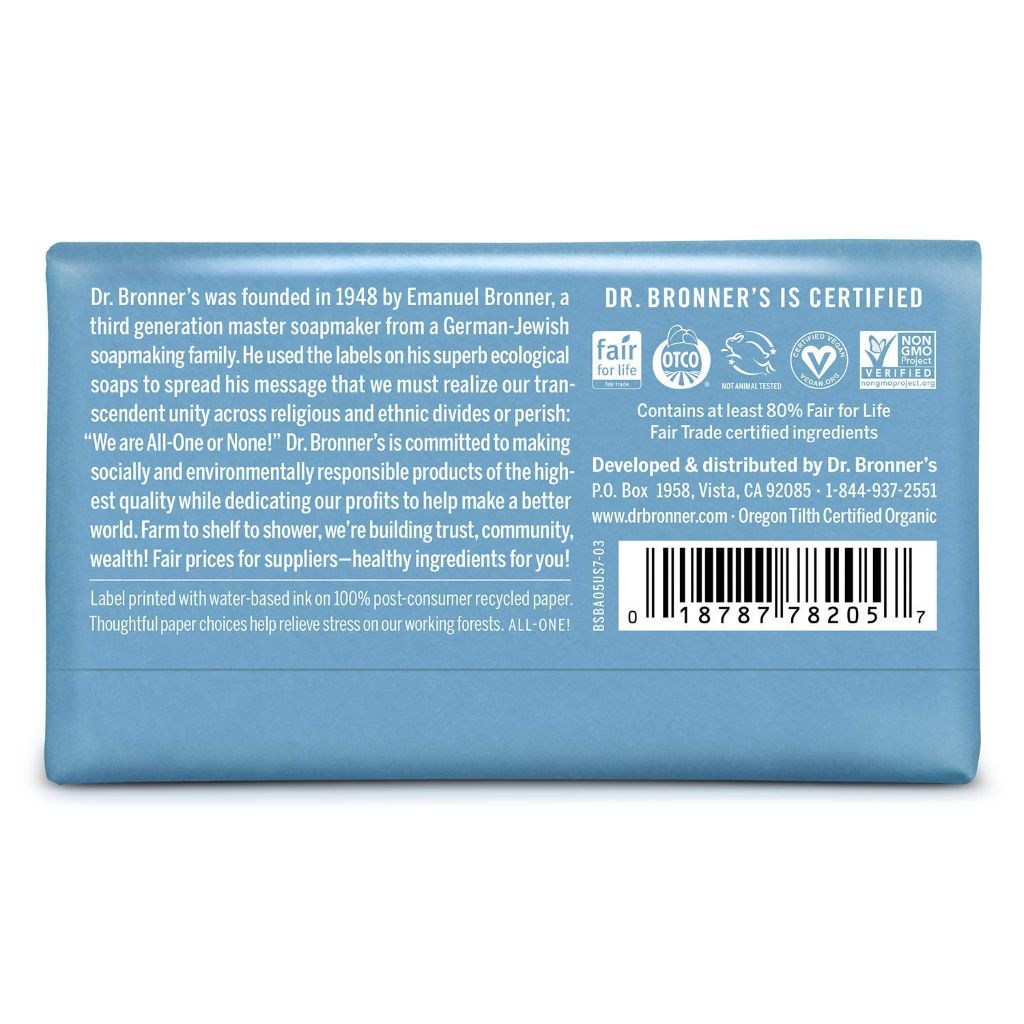 Dr. Bronners Castile Baby Unscented Bar Soap, 5 OZ