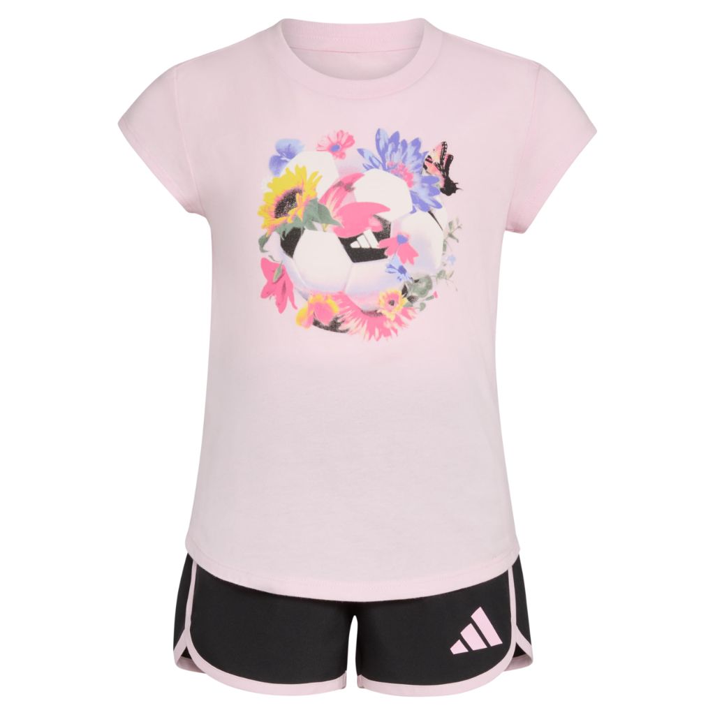 Adidas Baby Girls' Cap Sleeve Tee Shirt and Woven Short Set, Clear Pink, 3M