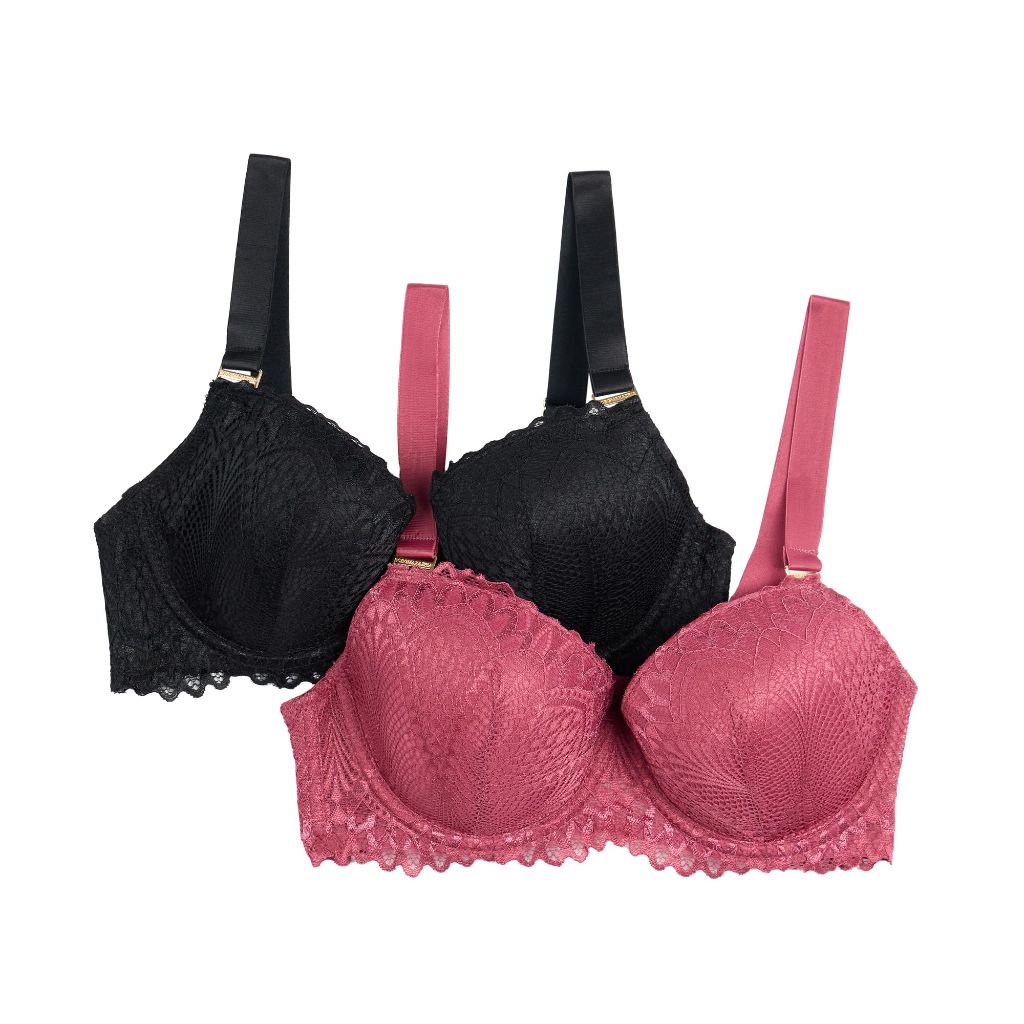BGBGMaxazria Women's Luxe Lace 2-Pack Push Up Bra, Dry Rose, 36C