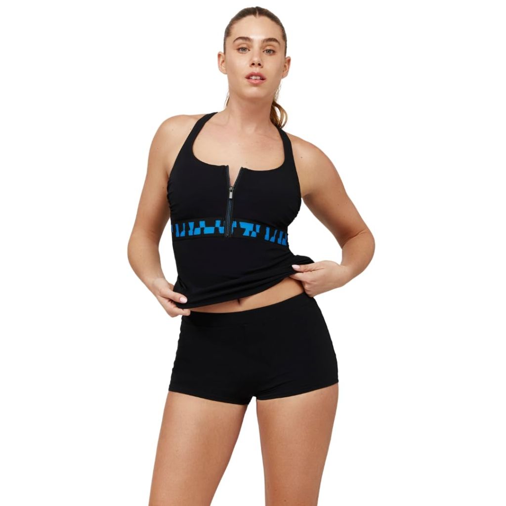 Gottex Women's Standard Tankini Top Hook and Eye Closure, Front Zipper & Built-in Cups, Black, 32D