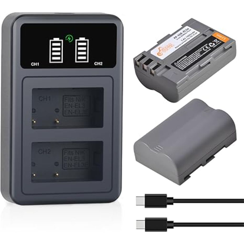 Pickle Power EN-EL3e Battery 2-Pack and LED Dual Charger for Nikon Digital SLR Cameras