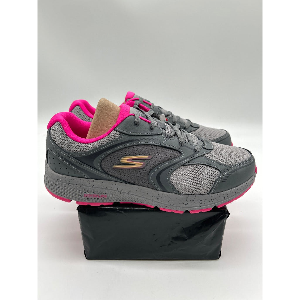 Skechers Women's GO RUN Consistent Running Shoes, Vivid Horizon Gray/Pink - Size 8.5 Wide
