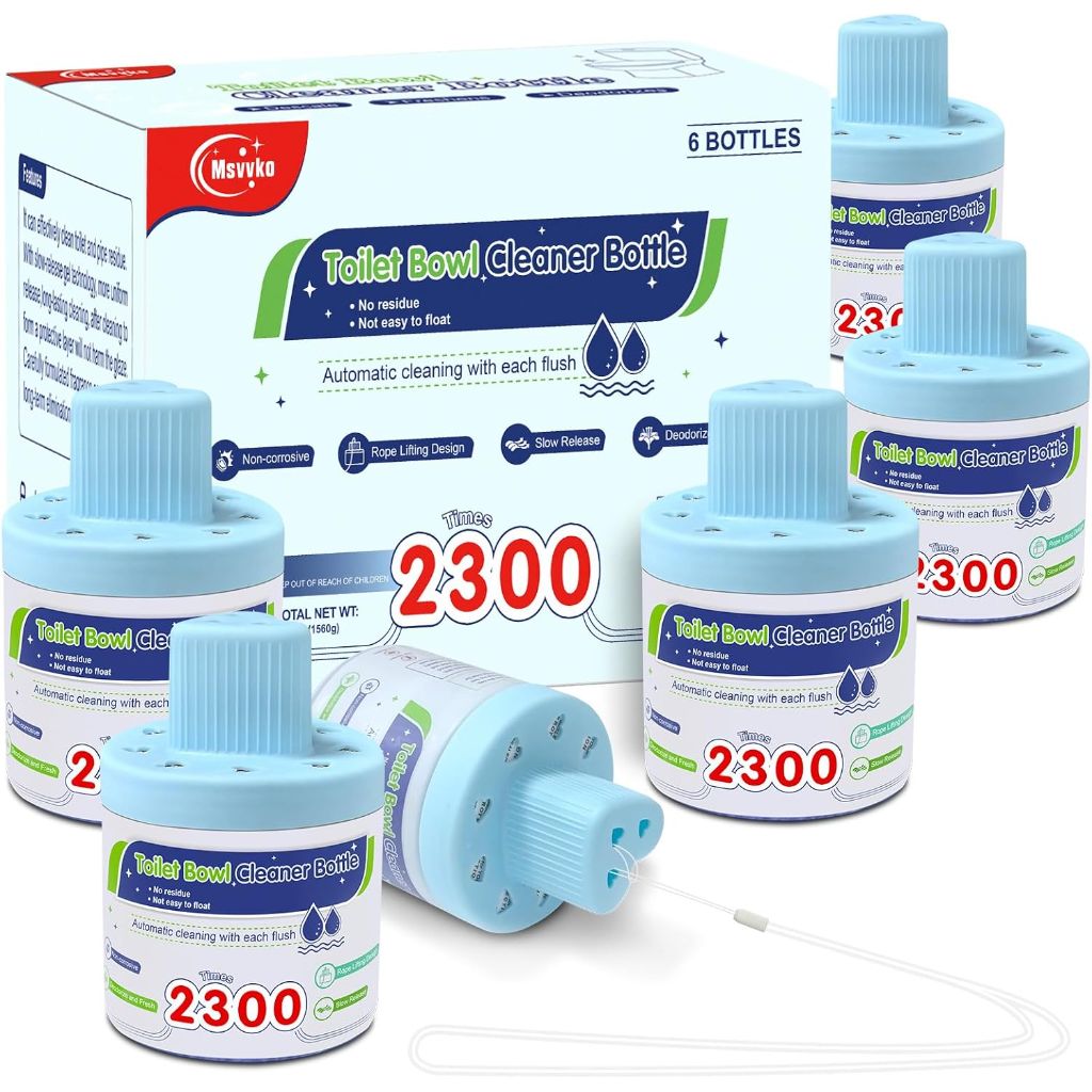 Toilet Bowl Cleaner, Automatic Long-Lasting Blue Toilet Cleaner Bottle, Septic Safe Toilet Bowl Tablets in Bottles, Fresh Bathroom & Deodorize, 6 Pack, 2300 Flushes Each