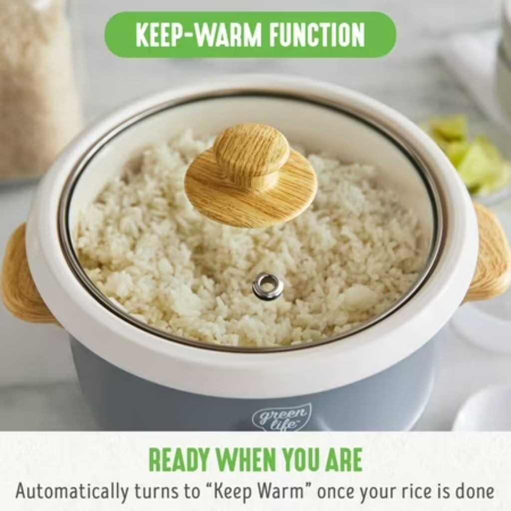 GreenLife Rice and Shine Non-Stick Electric Rice Cooker - Quartz Gray, 3 Cups