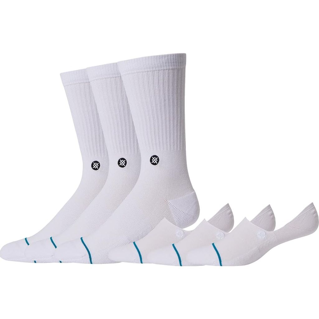 Stance Icon Mixed 6-Pack Socks, Crew Cut, No Show, White : LG