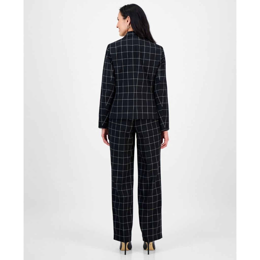 Le Suit Women's Windowpane Check Notch Collar Pantsuit - Black/vanilla Ice Size 4
