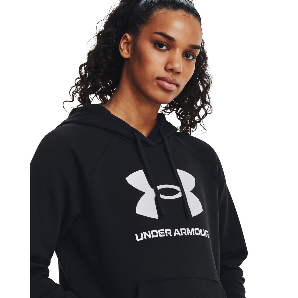 Under Armour Womens Rival Fleece Big Logo Hoodie, (001) Black / / White, X-Large