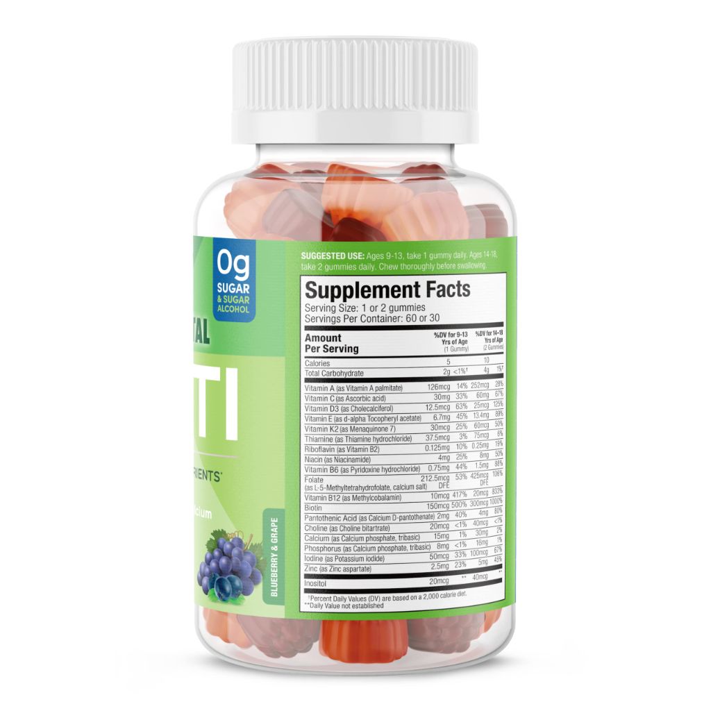 SUKU Teen Boy Multivitamin Gummies – Vitamins A, B12, C, D3, E, Zinc & Biotin – Grape Flavor – 60 Count
