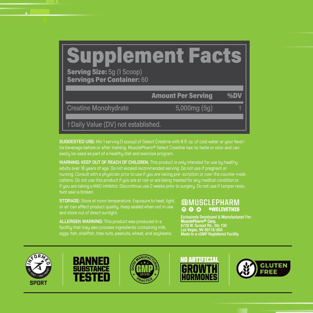 MusclePharm Creatine Monohydrate Powder, 60 Servings, Unflavored