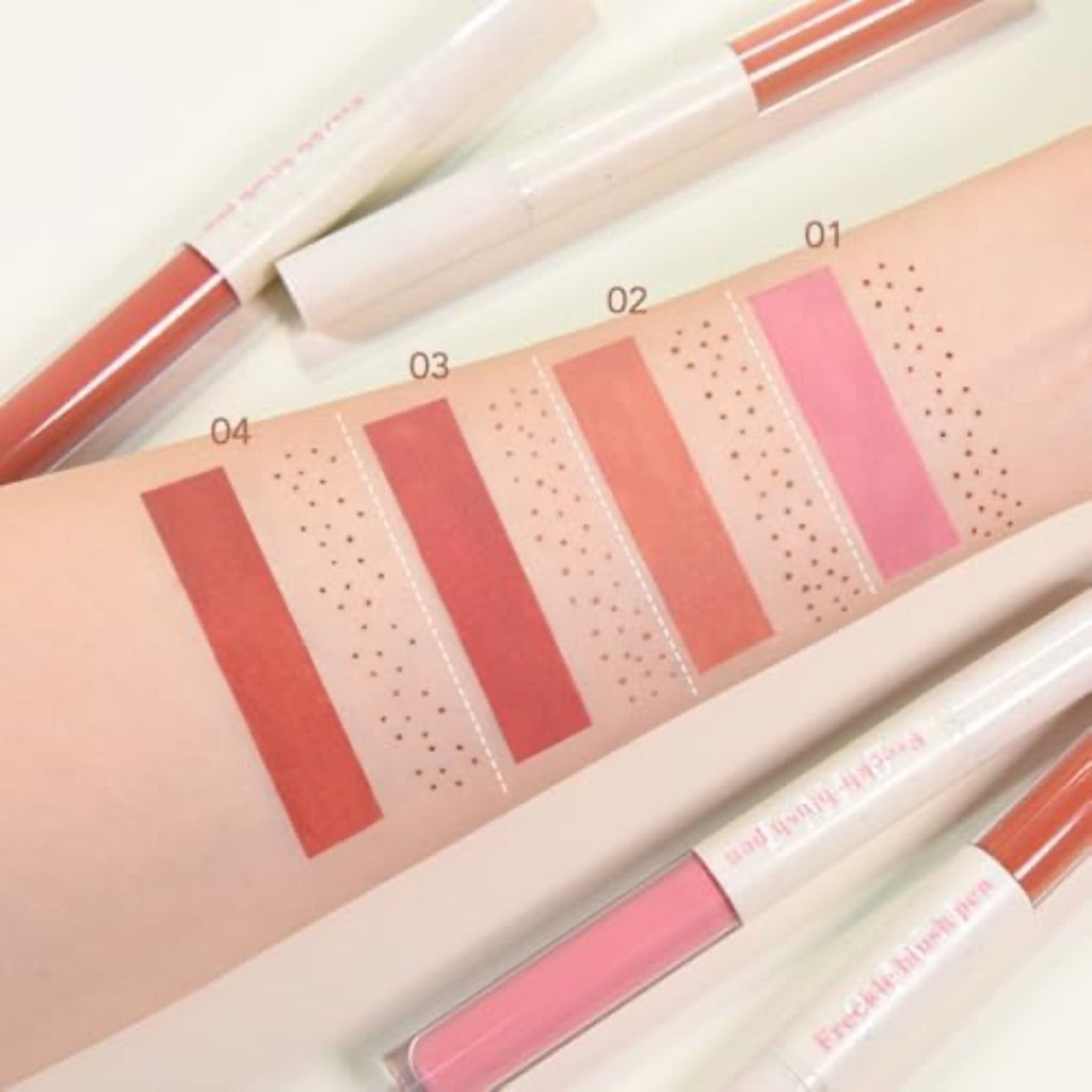 Freckle Blush Makeup Pen,Light Brown Freckle Stamp 2 in 1 Double-ended Waterproof Long Lasting Ultra-Blendable Quick Dry Pink Liquid Blush for Natural Face Makeup,Vegan & Cruelty -free